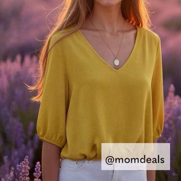 Naked Zebra Tops - FREE* Naked Zebra Mid Sleeve High-Low Hem Blouse Yellow Semi Sheer